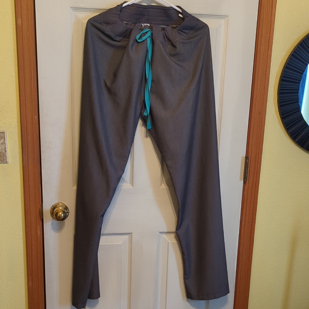Figs Graphite Livingston Pants with Turquoise Tie